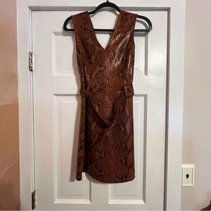 #144 AQUA BROWN SNAKESKIN BELTED SLEEVELESS DRESS SMALL